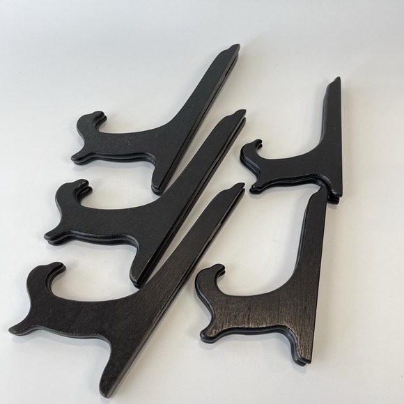 Display Vintage Foldable Tabletop Pictures Plates Hinged Wooden Easels Set Of 5 - Picture 3 of 8